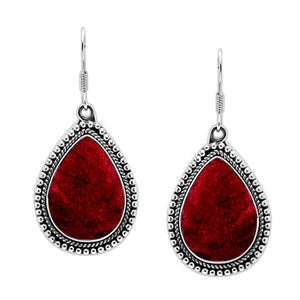 Sterling Silver Hand Crafted Pear Shape Earring With Red Coral Jewelry Bali Designs Inc