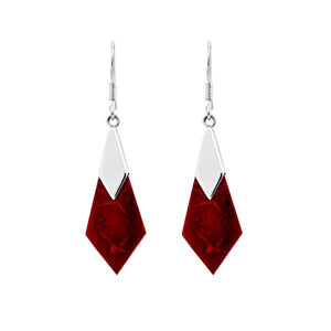 Wholesale sterling silver Red Coral Shell drop earrings with geometric cut design, handcrafted artisan jewelry for bulk buyers, boutiques, and retailers.