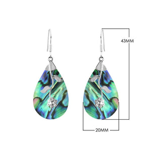 Wholesale sterling silver abalone shell teardrop earrings with floral vine design