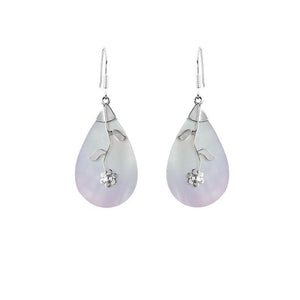 Sterling silver mother of pearl teardrop earrings with floral vine design for wholesale jewelry buyers