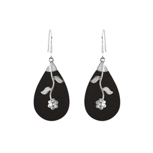 Sterling Silver drop earrings with Black Shell floral design for wholesale collection