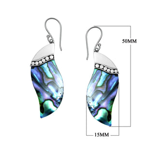 Sterling silver abalone shell wave earrings with dotted silver accent for wholesale jewelry buyers