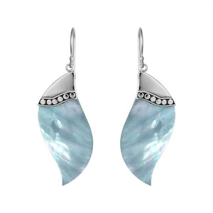 Sterling silver mother of pearl wave earrings with dotted silver accent for wholesale jewelry buyers