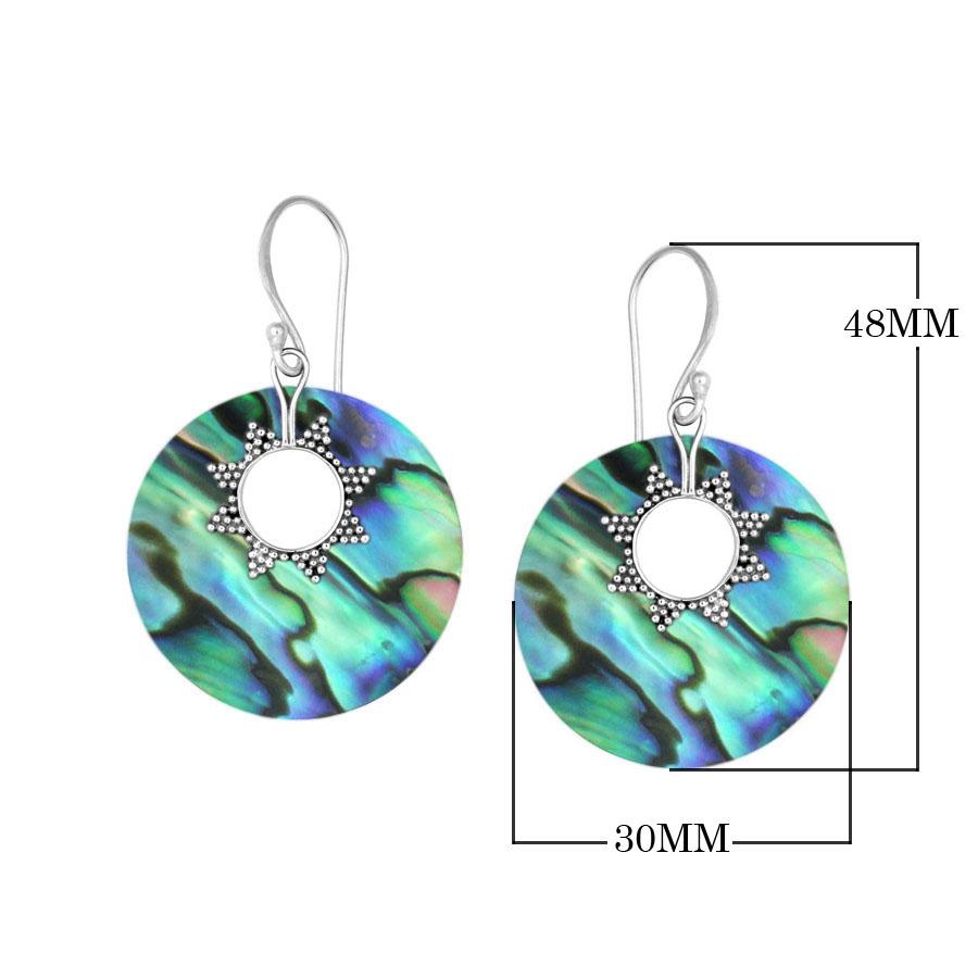 Sterling silver abalone shell round earrings with sunburst accent for wholesale jewelry buyers