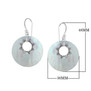 Sterling silver mother of pearl round earrings with sunburst accent for wholesale jewelry buyers