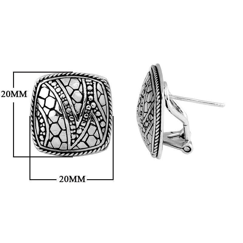 Sterling silver square clip-on earrings with Bali textured design for wholesale jewelry buyers