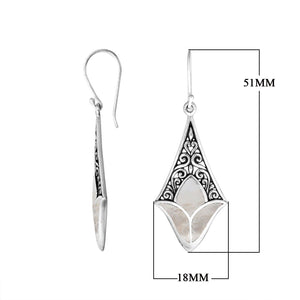 Sterling silver mother of pearl filigree diamond earrings with ornate silver design for wholesale jewelry buyers