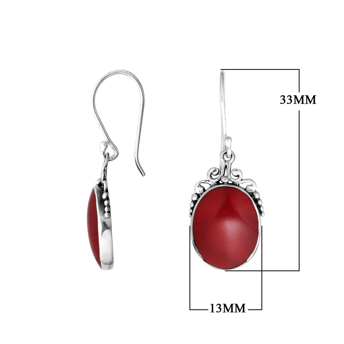 AE-1077-CR Sterling Silver Oval Shape Earring with Coral Jewelry Bali Designs Inc