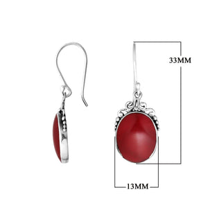 AE-1077-CR Sterling Silver Oval Shape Earring with Coral Jewelry Bali Designs Inc