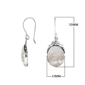 Sterling silver mother of pearl oval earrings with scroll and bead accent design for wholesale jewelry buyers