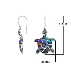 Sterling silver abalone turtle earrings with ocean-inspired design for wholesale jewelry buyers