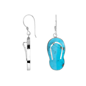 Wholesale sterling silver turquoise flip flop earrings with gemstone inlay, handmade beach jewelry in bulk.