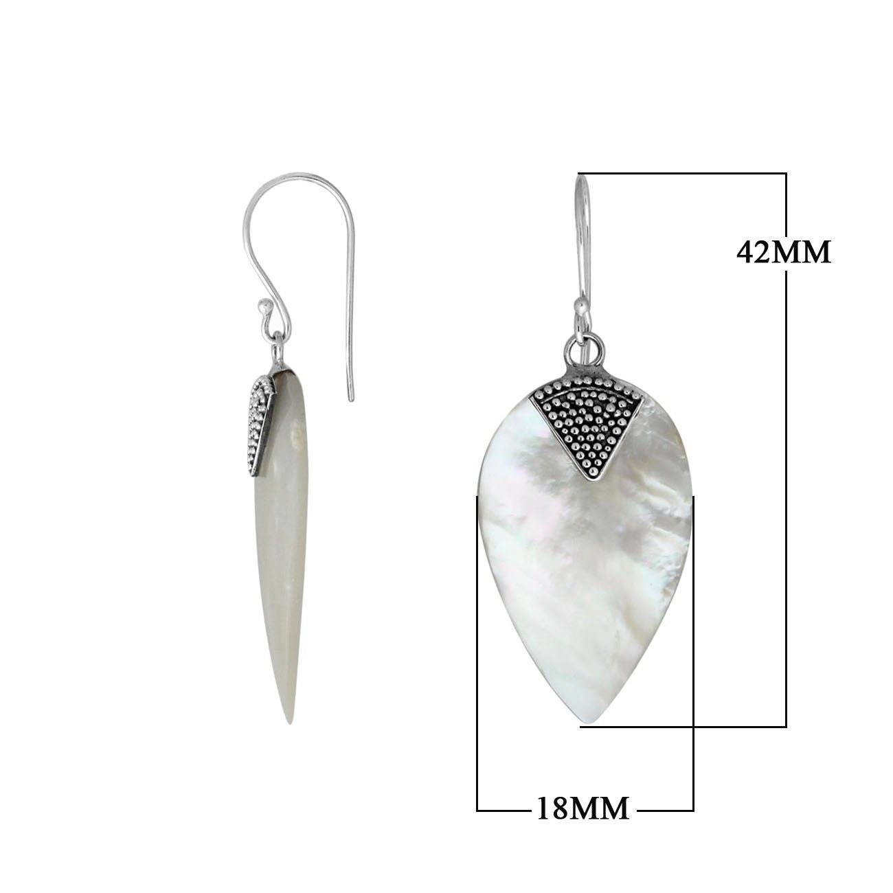 “Wholesale sterling silver drop earrings with Mother of Pearl, handcrafted Bali jewelry with oxidized beadwork for bulk orders”