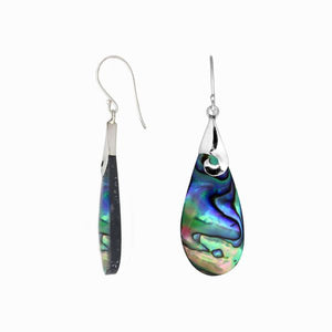 “Wholesale sterling silver drop earrings with natural Abalone shell, handcrafted Bali jewelry with polished silver swirl accents for bulk orders”