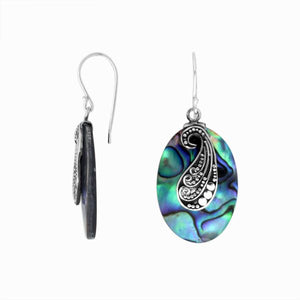 Wholesale sterling silver oval earrings with Abalone Shell and Balinese silver detailing, handcrafted in Bali.