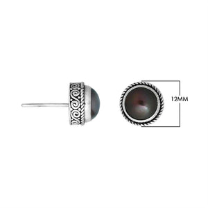 Sterling silver stud earrings with Gray Pearl and Balinese swirl detailing.