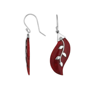 Wholesale Sterling Silver Red Coral Shell Leaf Vine Drop Earrings Handcrafted In Bali
