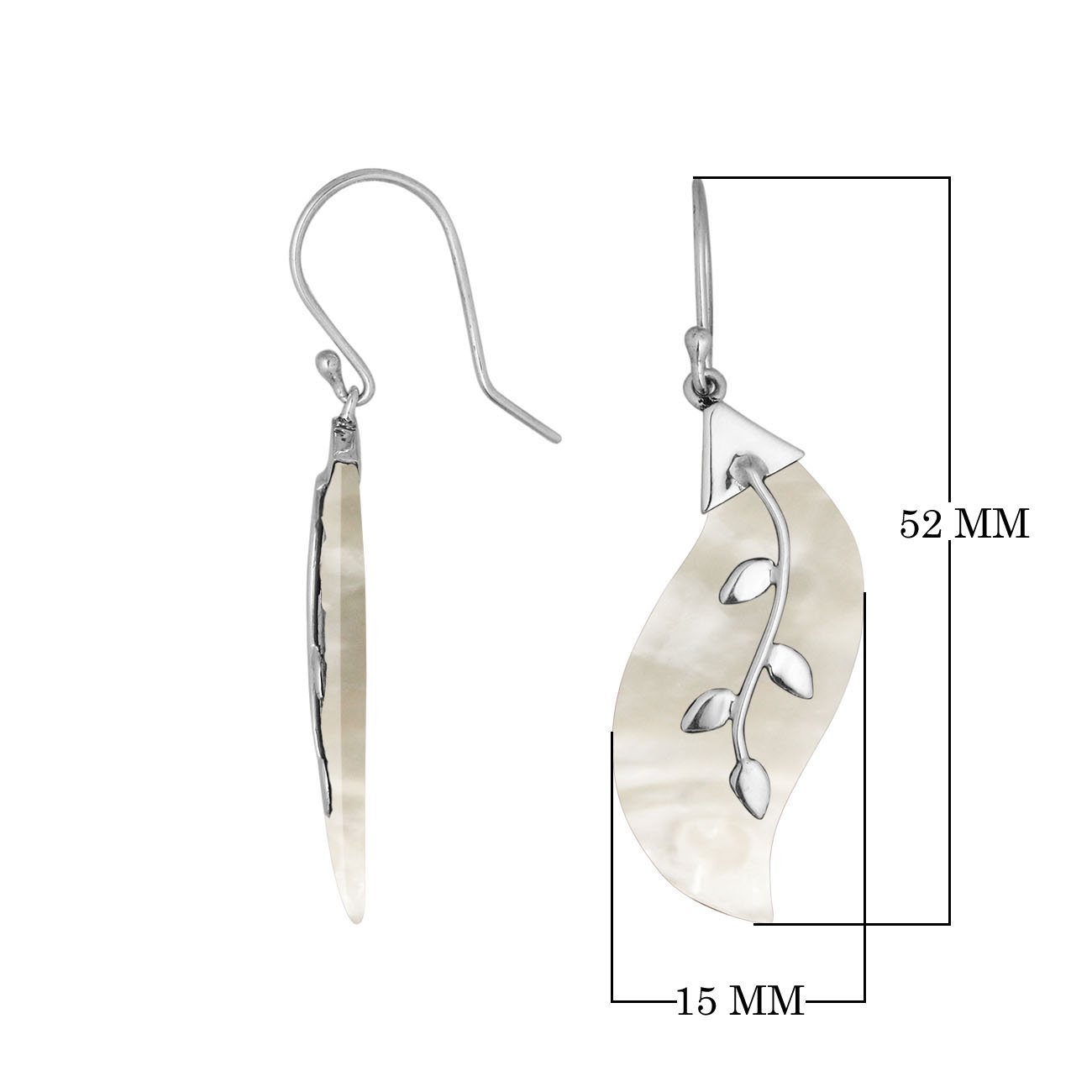 Wholesale Sterling Silver Mother Of Pearl Shell Leaf Drop Earrings Handcrafted In Bali