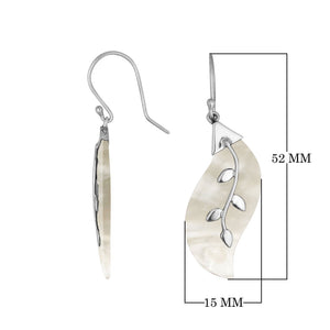 Wholesale Sterling Silver Mother Of Pearl Shell Leaf Drop Earrings Handcrafted In Bali