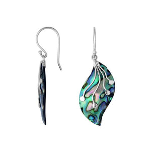 Wholesale sterling silver abalone shell leaf earrings handcrafted in Bali
