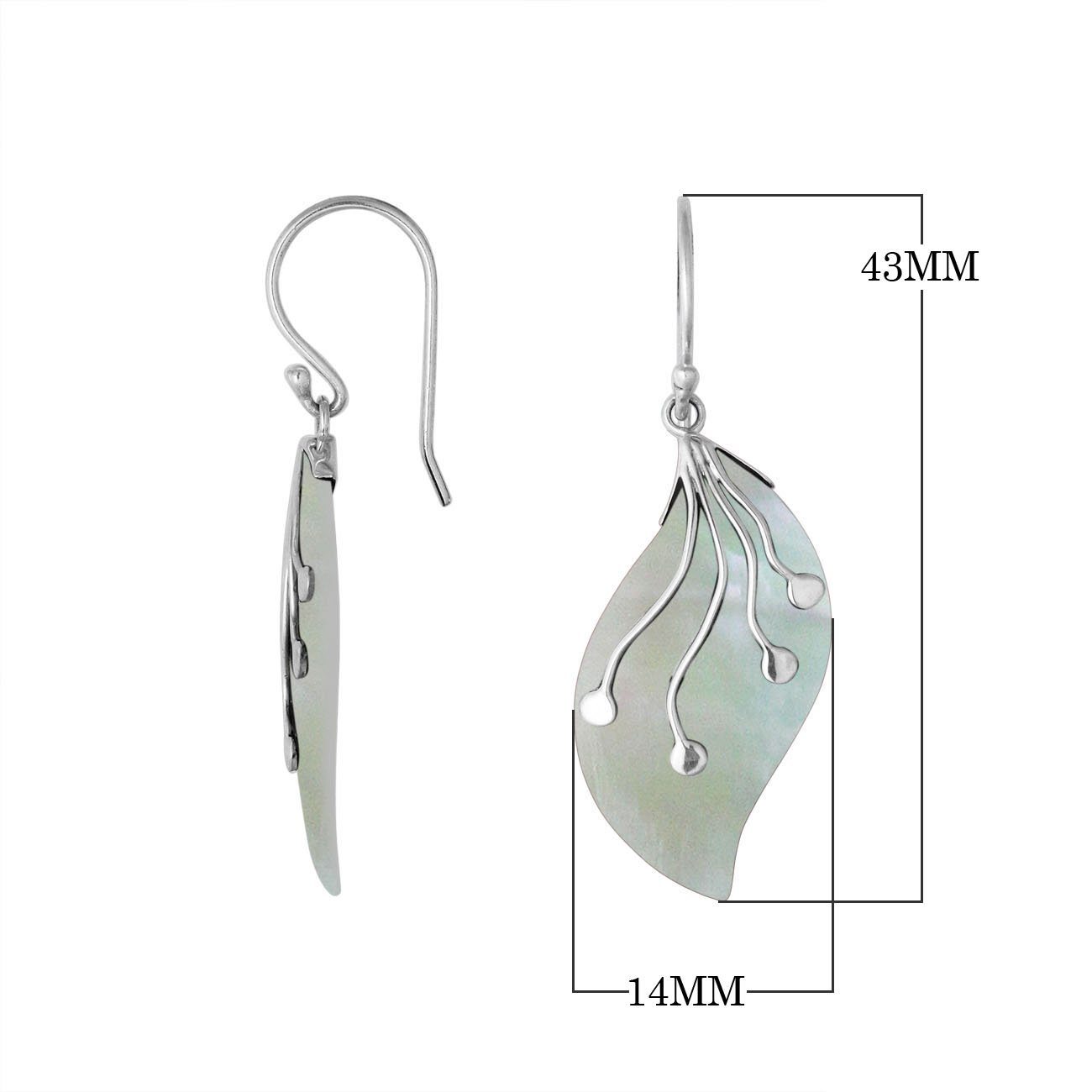 Wholesale sterling silver Mother of Pearl Shell leaf earrings handcrafted in Bali