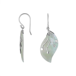 Wholesale sterling silver Mother of Pearl Shell leaf earrings handcrafted in Bali