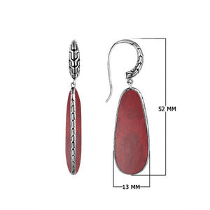 Sterling Silver Red Coral Shell Drop Earrings featuring teardrop design with textured silver edge and polished finish for wholesale jewelry collections
