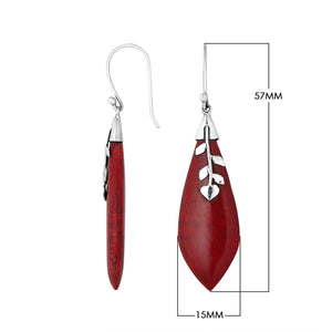 Red Coral Shell Silver Leaf Drop Earrings