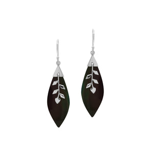 Black Shell Silver Leaf Drop Earrings