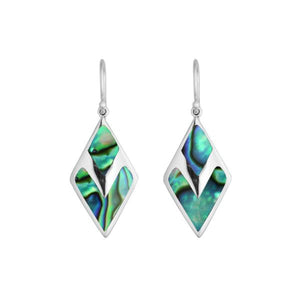 Abalone Shell Silver Diamond Drop Earrings