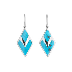 Turquoise Shell Silver Diamond Drop Earrings
