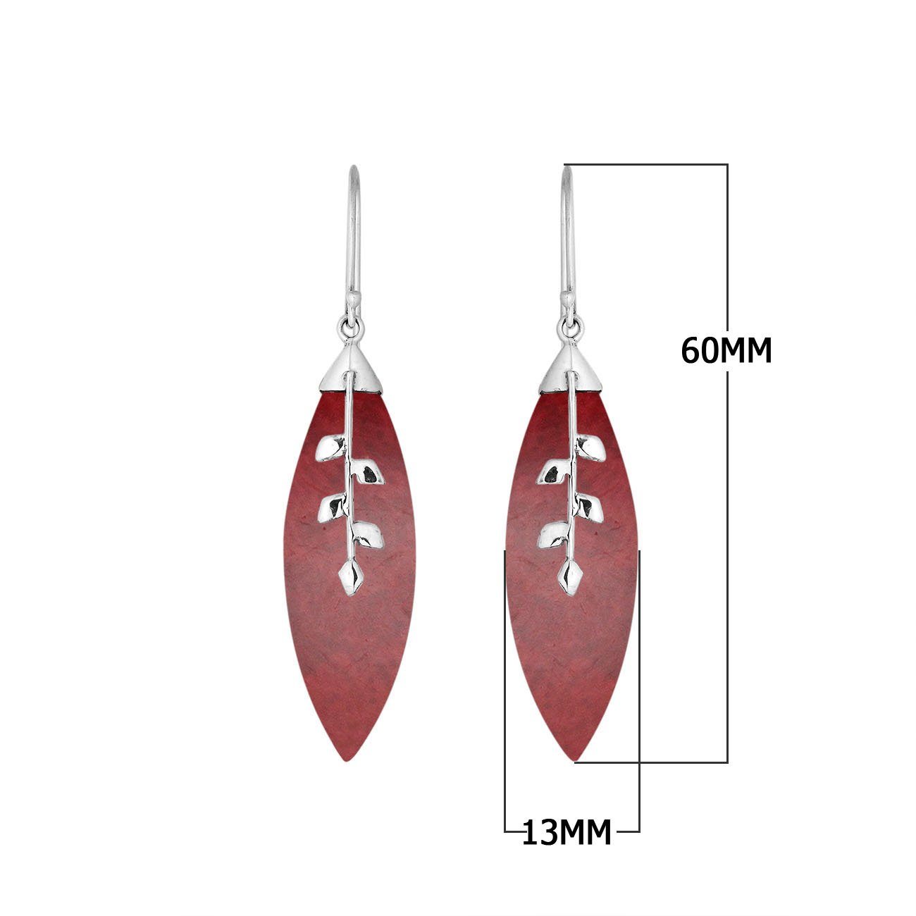 Sterling Silver Leaf Earrings With Red Coral