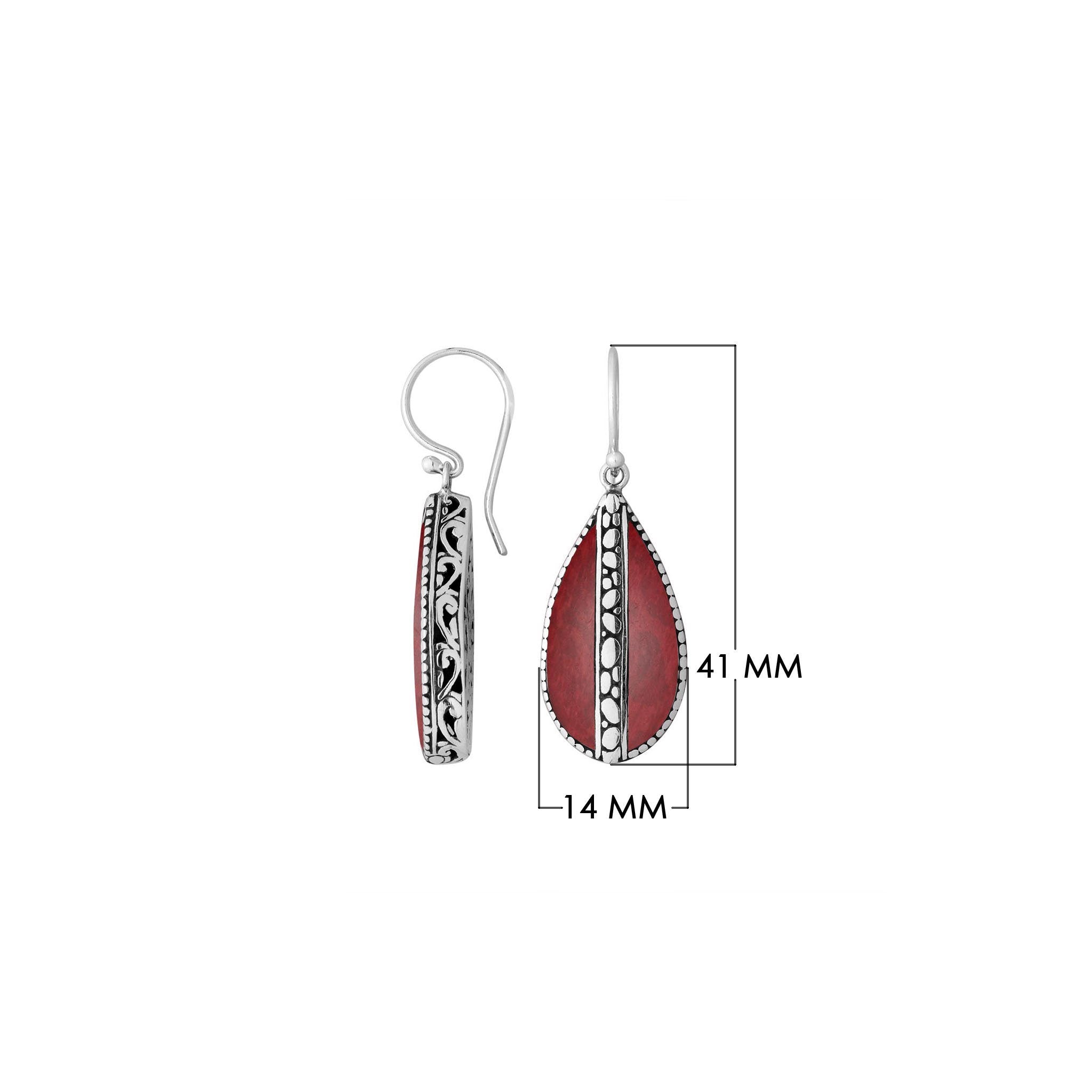 Red Coral Silver Teardrop Earrings With Earwire For Wholesale