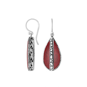 Red Coral Silver Teardrop Earrings With Earwire For Wholesale