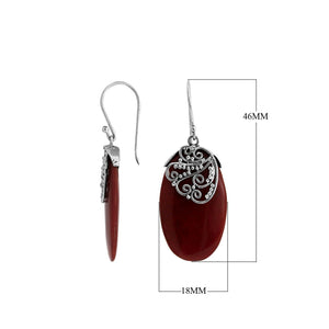 Red Coral Silver Oval Earrings With Earwire For Wholesale