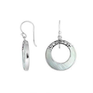 Sterling silver Mother Of Pearl round drop earrings with earwire lock