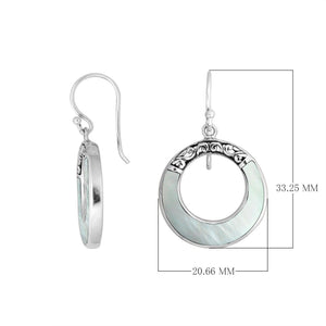 Sterling silver Mother Of Pearl round drop earrings with earwire lock