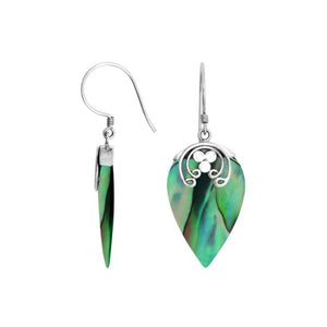 Sterling silver Abalone Shell fancy leaf drop earrings with earwire lock