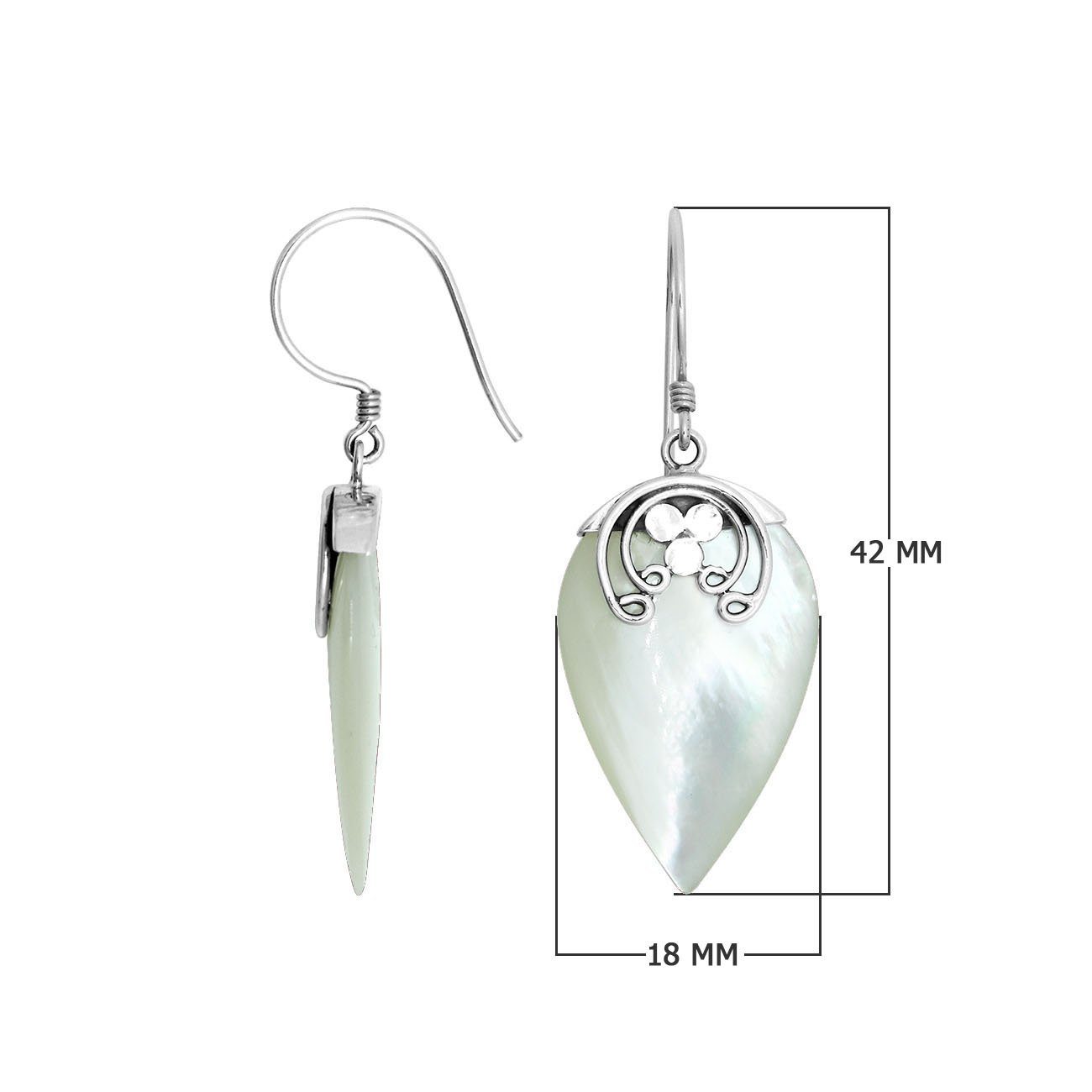 Sterling silver Mother Of Pearl teardrop earrings with earwire lock