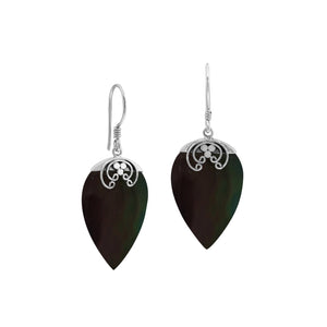 Sterling silver Black Shell teardrop earrings with earwire lock