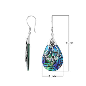 Sterling silver Abalone Shell long teardrop earrings with earwire lock