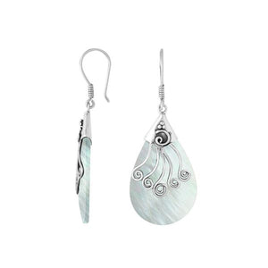 Sterling silver Mother Of Pearl long teardrop earrings with earwire lock