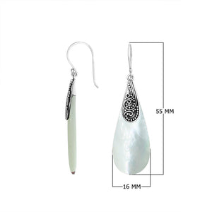 Sterling silver Mother Of Pearl long drop earrings with earwire lock