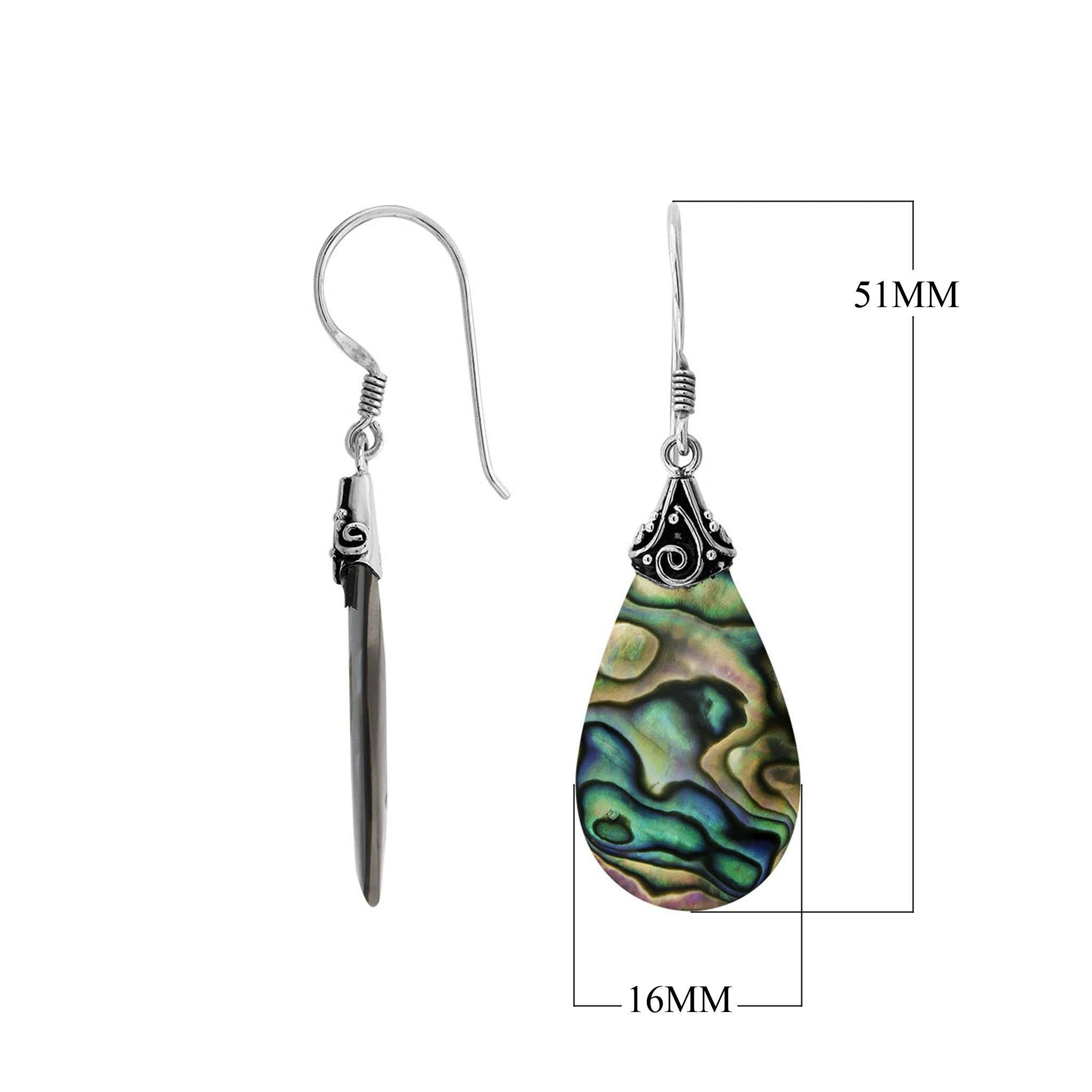 Abalone Shell teardrop silver earrings with swirl detailing