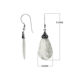 Mother Of Pearl teardrop silver earrings with swirl detailing
