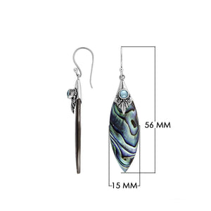 Sterling Silver Abalone Shell And Blue Topaz Quartz Marquise Drop Earrings