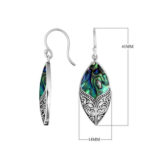 Sterling Silver Abalone Shell Marquise Drop Earrings With Earwire Lock