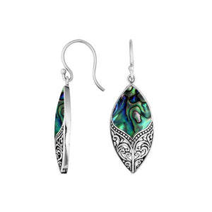 Sterling Silver Abalone Shell Marquise Drop Earrings With Earwire Lock