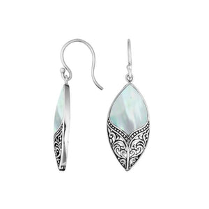 Sterling Silver Mother Of Pearl Marquise Drop Earrings With Earwire Lock