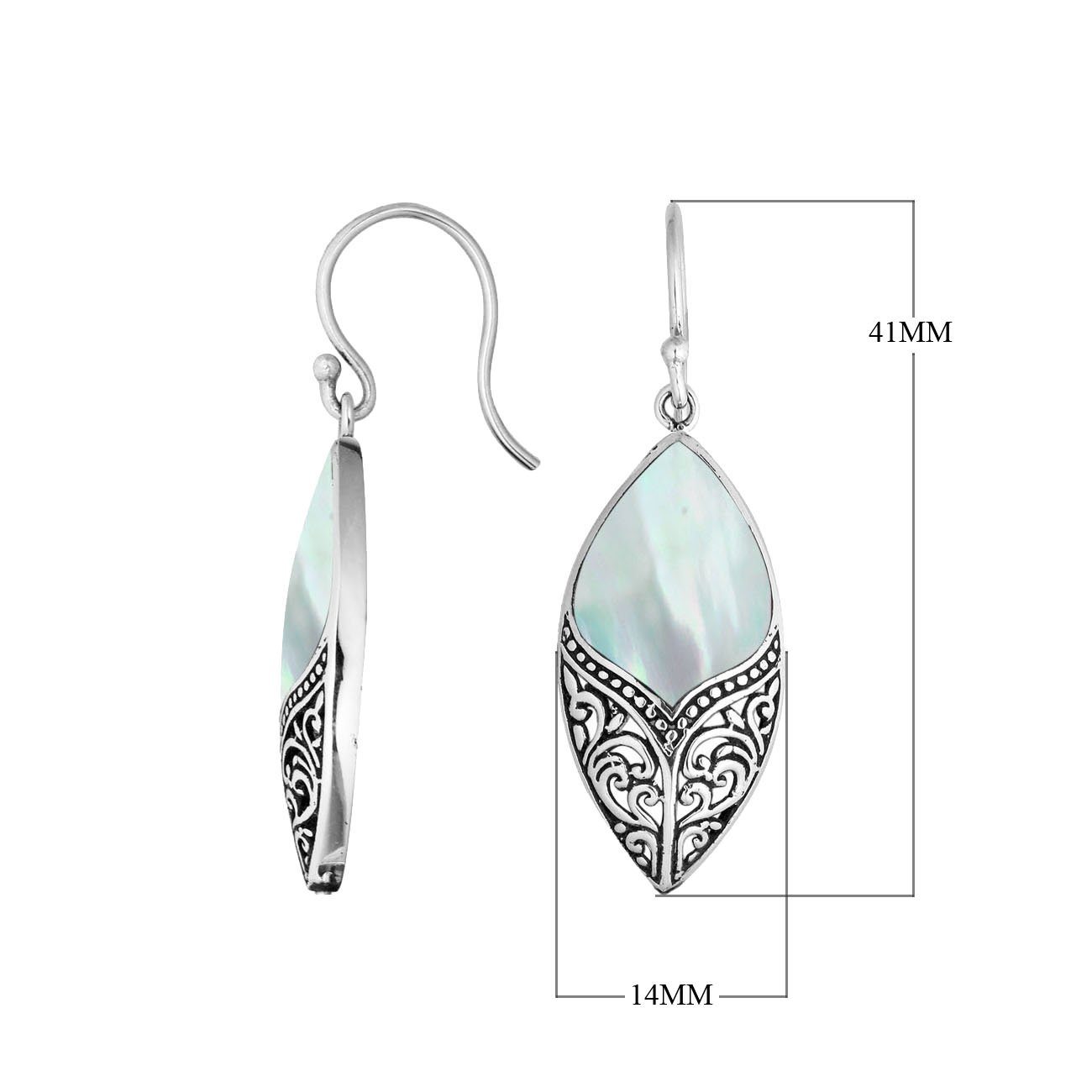 Sterling Silver Mother Of Pearl Marquise Drop Earrings With Earwire Lock